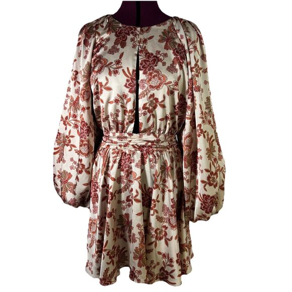 Misa Los Angeles Kara Dress Falling Floral Satin Mini Dress Sz S Ruched Cut-Out - Picture 3 of 16